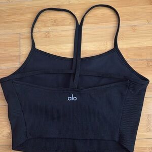 Alo Yoga black ribbed cropped calm tank bra